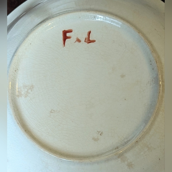 Antique Porcelain Bowl With Orange Poppies & Green Border - Picture 15 of 15